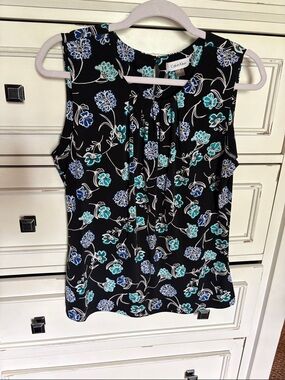 Calvin Klein Black Floral Sleeveless Camisole - Teal & Blue Flowers
